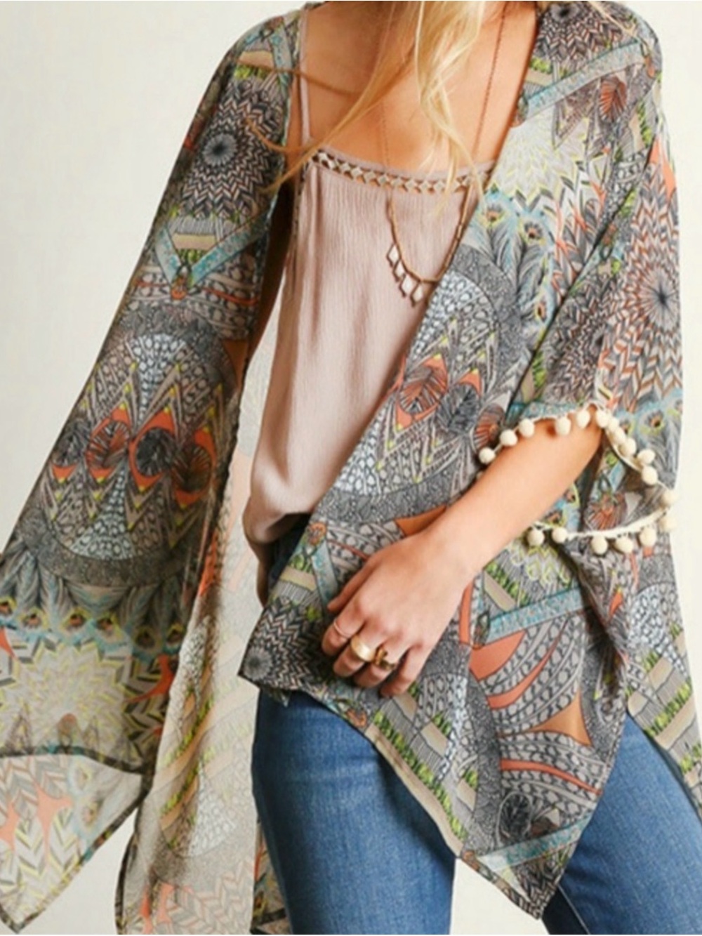 Umgee Sheer Multi-Color Boho Western Kimono Wrap